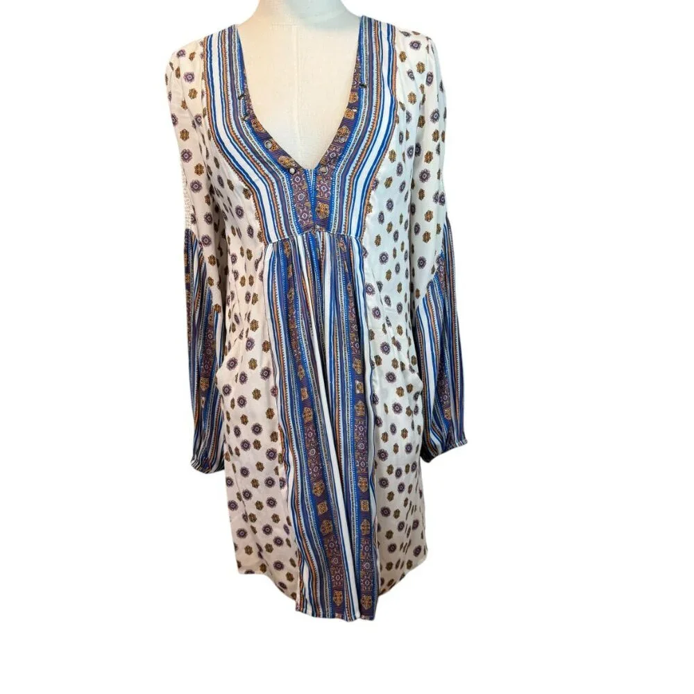 Free People Boho Mini swing dress,  Blusson  sleeves, pockets Size XS